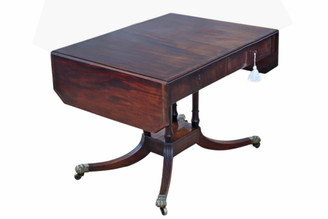 Antique c.1825 Regency Mahogany Pedestal Sofa or Dining Table – Fine Quality 19th Century Occasional Side Table (8723)
