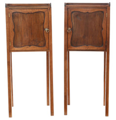 Antique 19th Century Walnut Pair of Tray-Top Bedside Tables – Fine Quality Nightstands (8730)