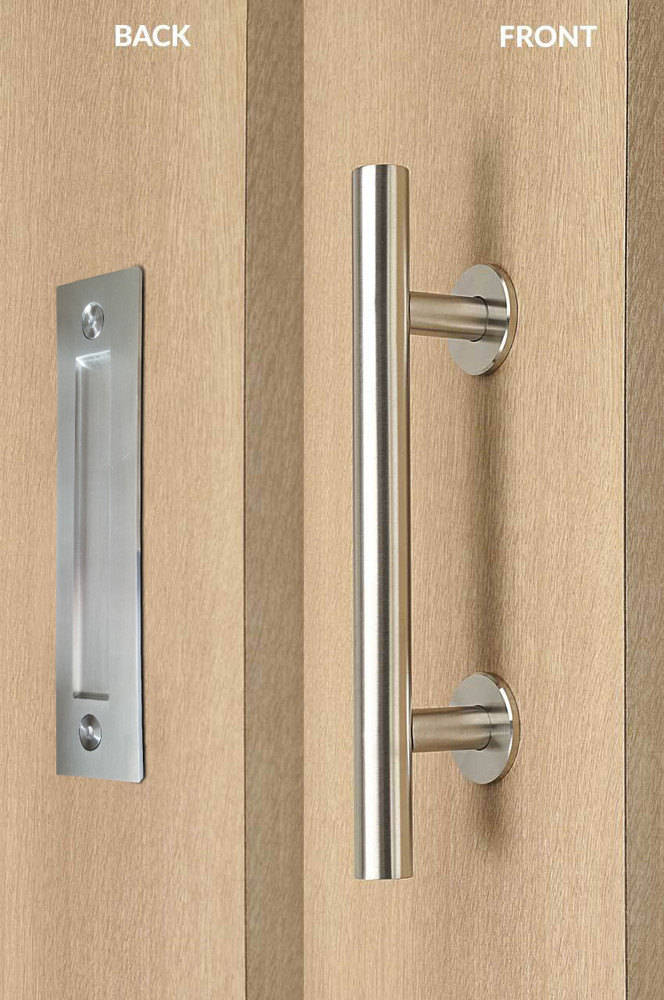 Barn Door Pull and Flush Tubular Door Handle - Brushed Satin