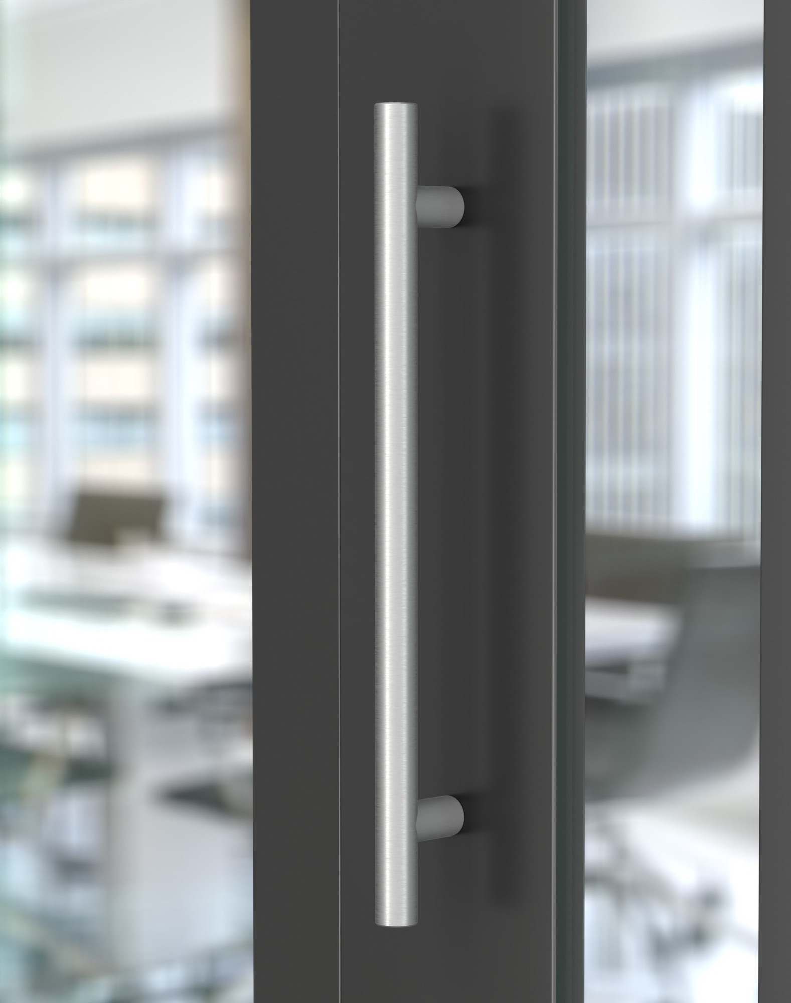 Pro-Line Series: Ladder Pull Handle - Back-to-Back, Solid Pull Bar, Clear Anodized Aluminum, US28/628