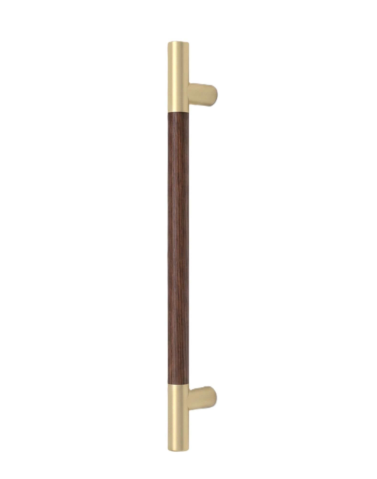 Pro-Line Wood Series: Ladder Pull Handle - Back-to-Back, Solid Beech Wood Grip in a Walnut Finish with Satin Brass Ends, 316 Exterior Grade Stainless Steel Alloy