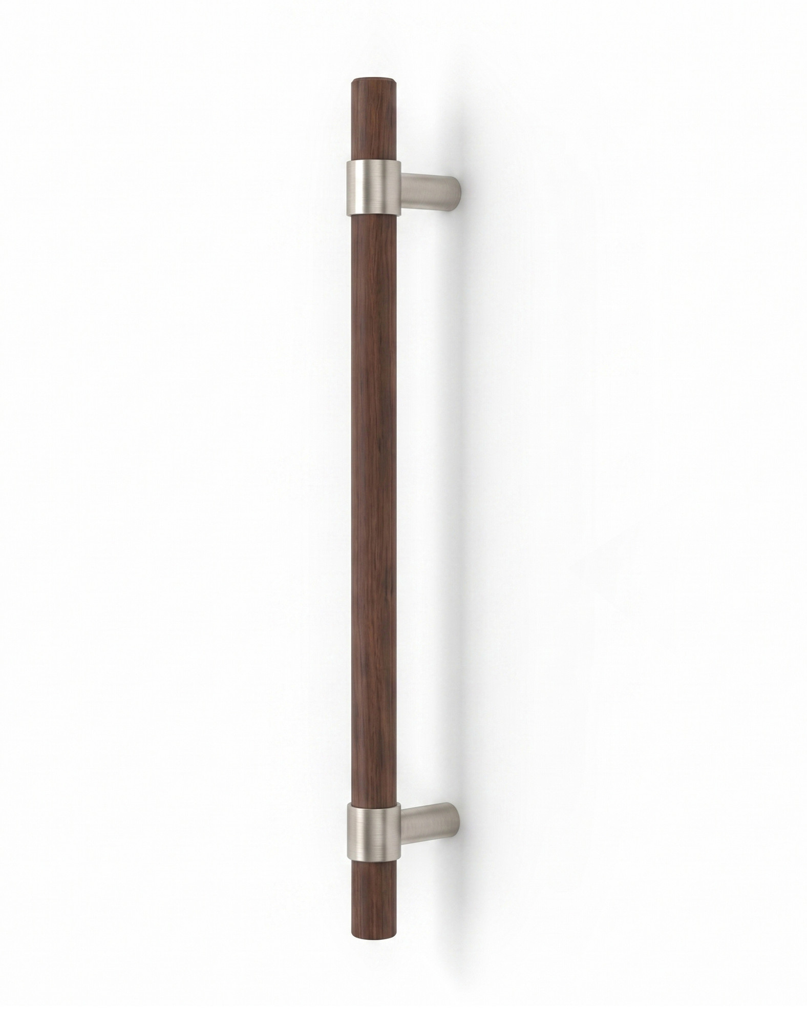 Pro-Line Wood Series: Ladder Pull Handle - Back-to-Back, Solid Beech Wood Grip in a Walnut Finish with Brushed Satin Collar Posts, 316 Exterior Grade Stainless Steel Alloy 