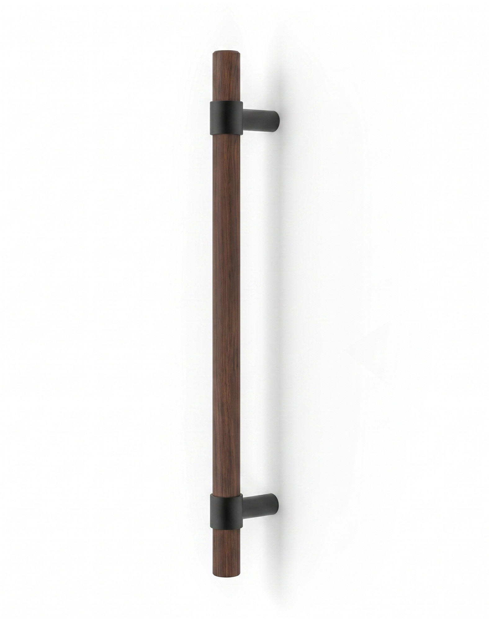 Pro-Line Wood Series: Ladder Pull Handle - Back-to-Back, Solid Beech Wood Grip in a Walnut Finish with Matte Black Powder Coated Collar Posts, 316 Exterior Grade Stainless Steel Alloy
