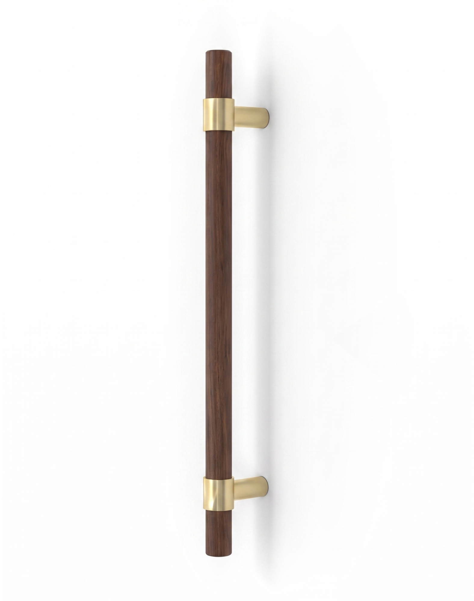 Pro-Line Wood Series: Ladder Pull Handle - Back-to-Back, Solid Beech Wood Grip in a Walnut Finish with Satin Brass Collar Posts, 316 Exterior Grade Stainless Steel Alloy