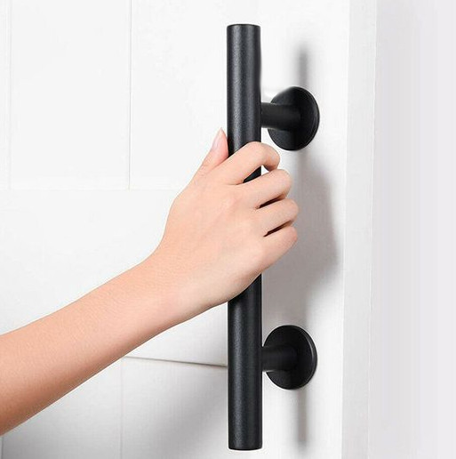 Barn Door Pull and Flush Tubular Door Handle Set (Black Powder Stainless Steel Finish)