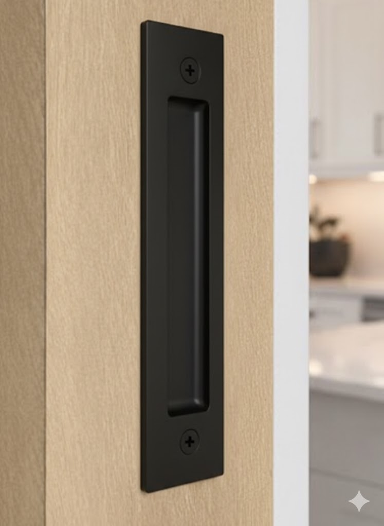 Flush Plate - Door Handle for Wood doors (Black Powder Stainless Steel Finish)