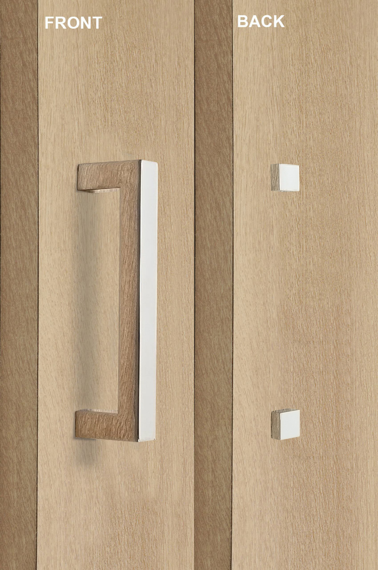 Barn Door Pull Square Door Handle Set with Decorative Fixings  (Polished Stainless Steel Finish) mockup on door