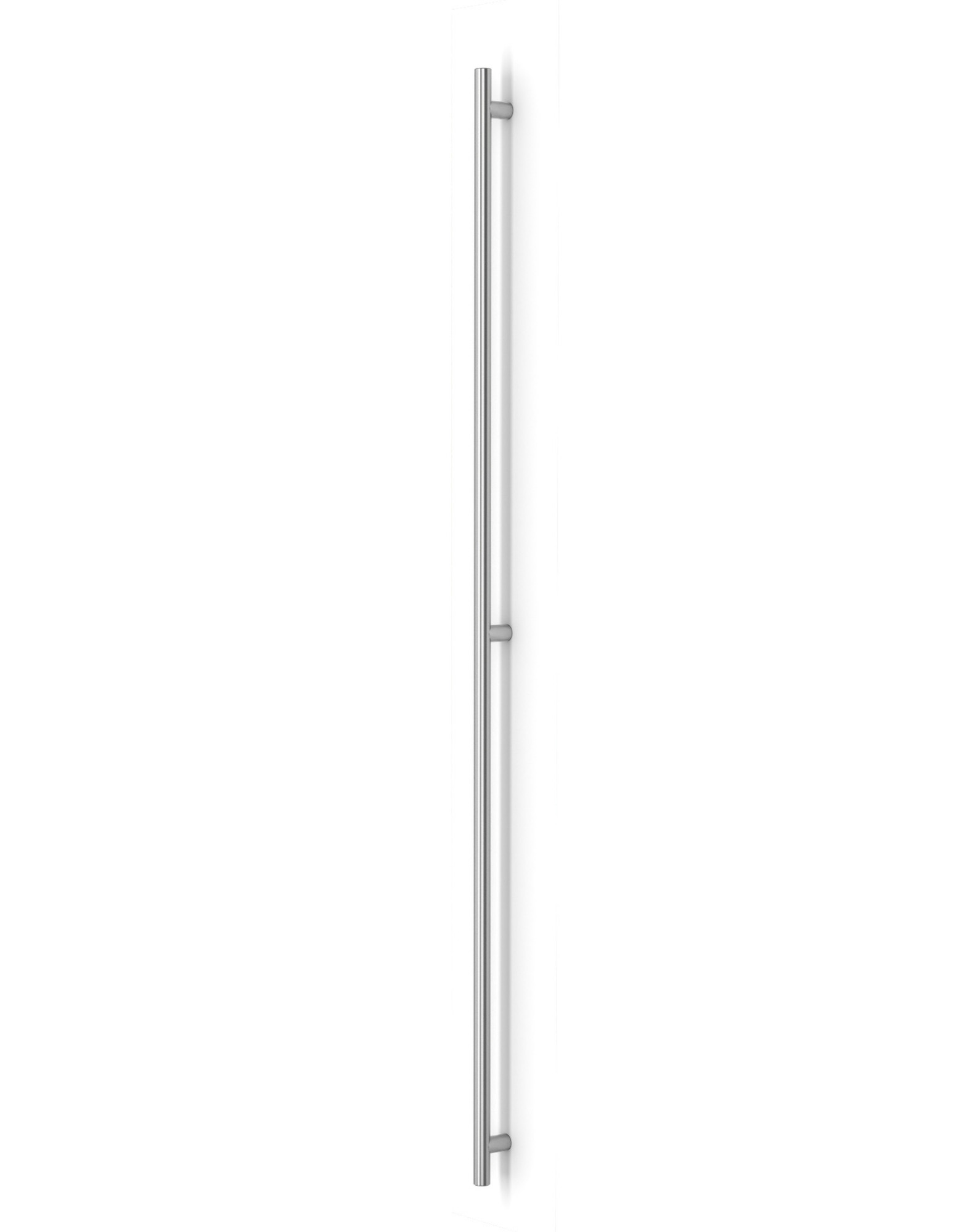 84 inch Ladder Pull Handle with 3-hole mounting - Back-to-Back (Brushed Satin Stainless Steel Finish) mockup on door 84 inch Ladder Pull Handle with 3-hole mounting - Back-to-Back (Brushed Satin Stainless Steel Finish) mockup on door
