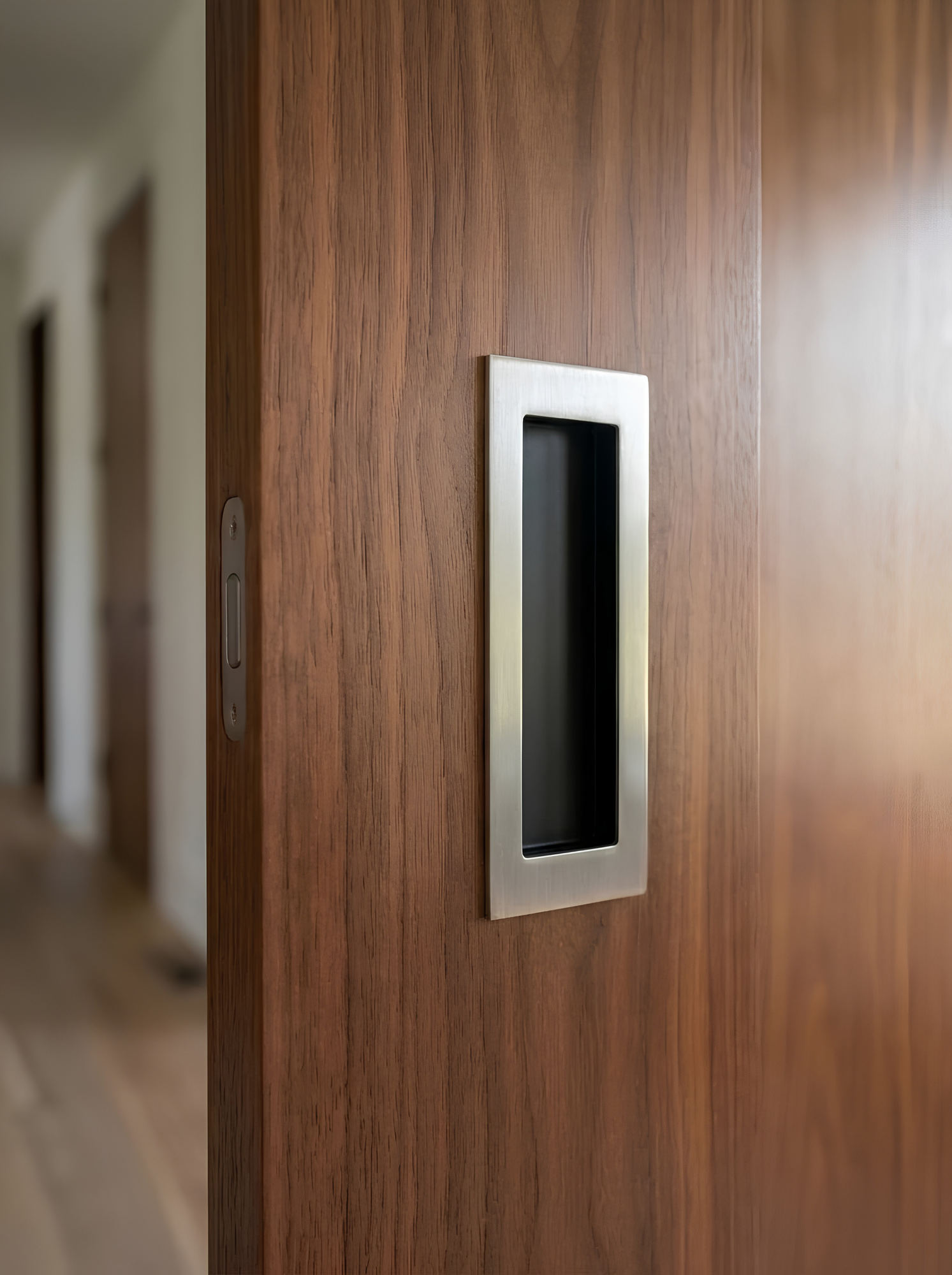 One-Sided 6-5/16" Pressure Fit Recess Pull Handle, Snap-In, for Wood Doors - Rectangular, Brushed Satin US32D/630 Finish, 304 Grade Stainless Steel Alloy