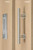 Barn Door Pull and Flush Tubular Door Handle Set (Brushed Satin Stainless Steel Finish) mockup on wood door