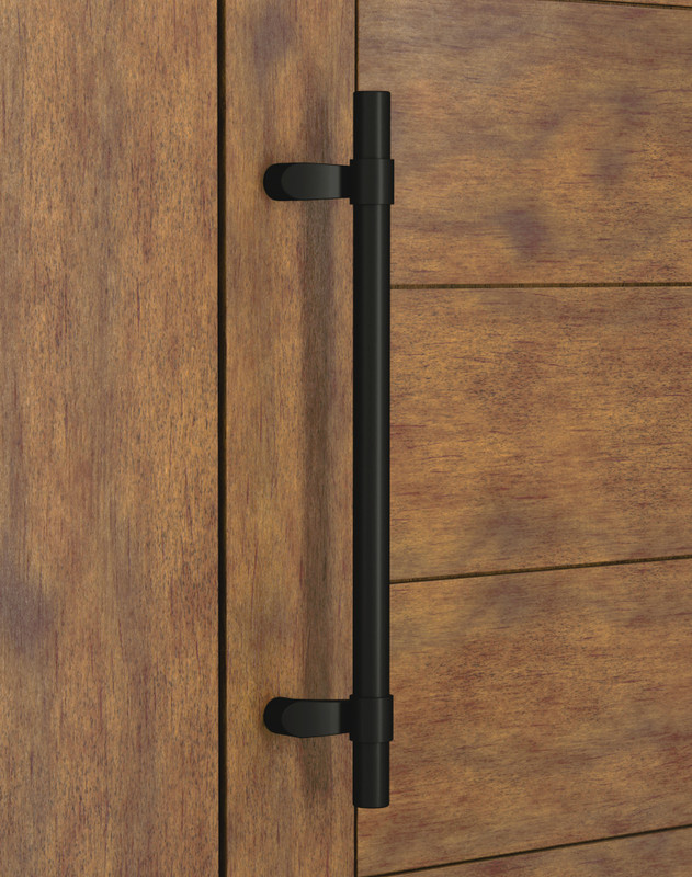Post Mount Offset Pull Handle with Collar - Matte Black Powder Coated