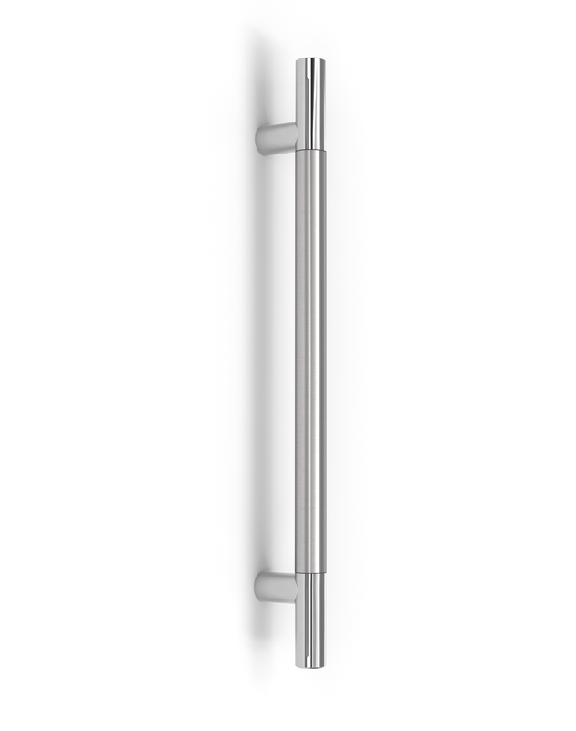 Pro-Line Series:  One Sided Ladder Pull Handle, Brushed Satin Stainless Steel Grip US32D-630 Finish / Polished Stainless Steel Ends US32-629 Finish 