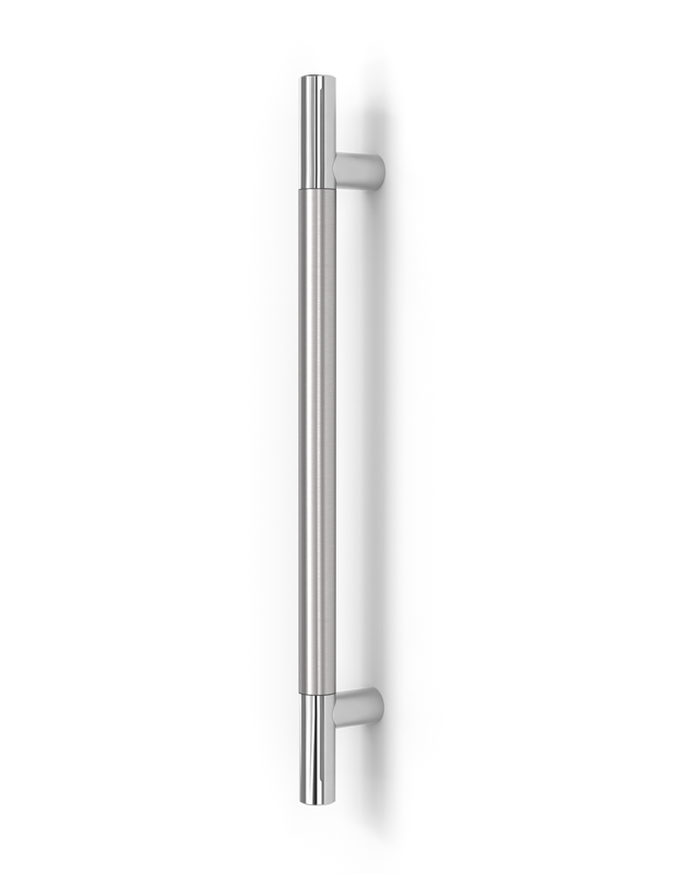 Pro-Line Series:  Ladder Pull Handle - Back-to-Back (Brushed Satin Stainless Steel  Grip US32D-630 Finish / Polished Stainless Steel Ends US32-629 Finish)