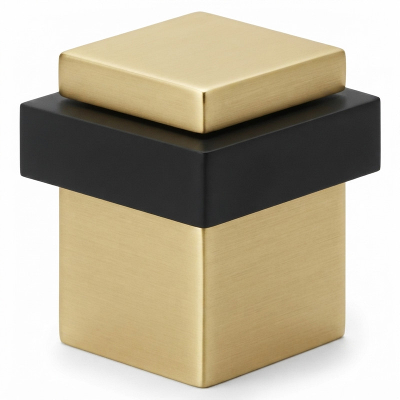 Square Floor Mount Door Stop 03, Satin Brass Finish, 304 Grade Stainless Steel Alloy