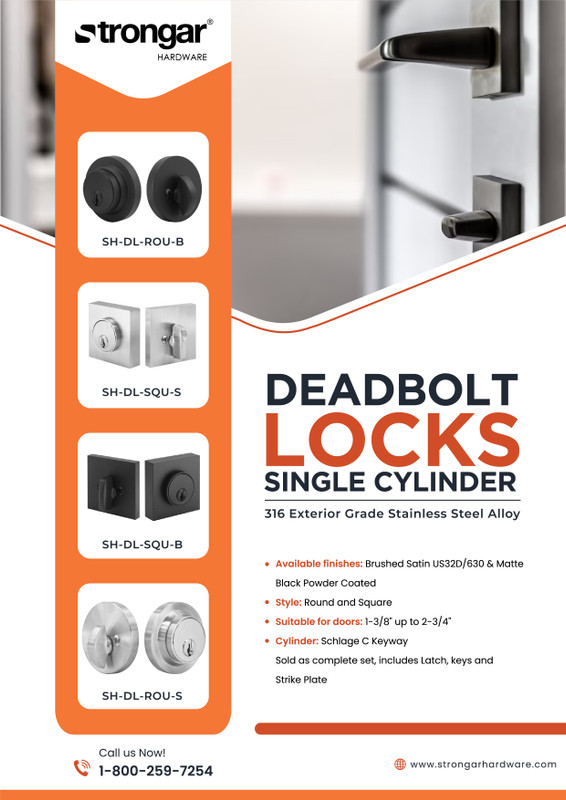 Square Keyed Deadbolt, Single Cylinder, Brushed Satin US32D/630 Finish ...