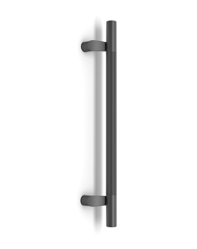 Pro-Line Knurled Series:  One Sided Postmount Offset Ladder Pull Handle, Matte Black Powder Coated Finish, 316 Exterior Grade Stainless Steel Alloy