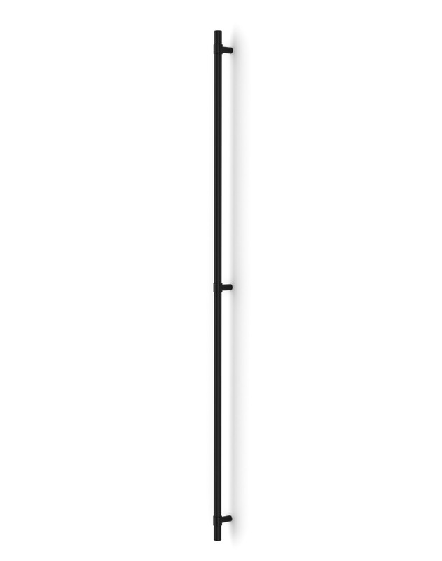 84 inch Ladder Pull Handle with 3-hole mounting - Back-to-Back (Matte Black Stainless Steel Finish) mockup on door