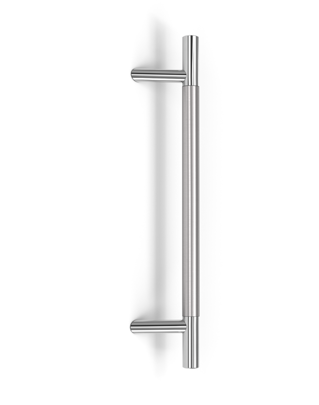 Pro-Line Series:  One Sided 45º Offset Ladder Pull Handle, Brushed Satin Finish / Polished Stainless Steel Ends, 316 Exterior Grade Stainless Steel Alloy