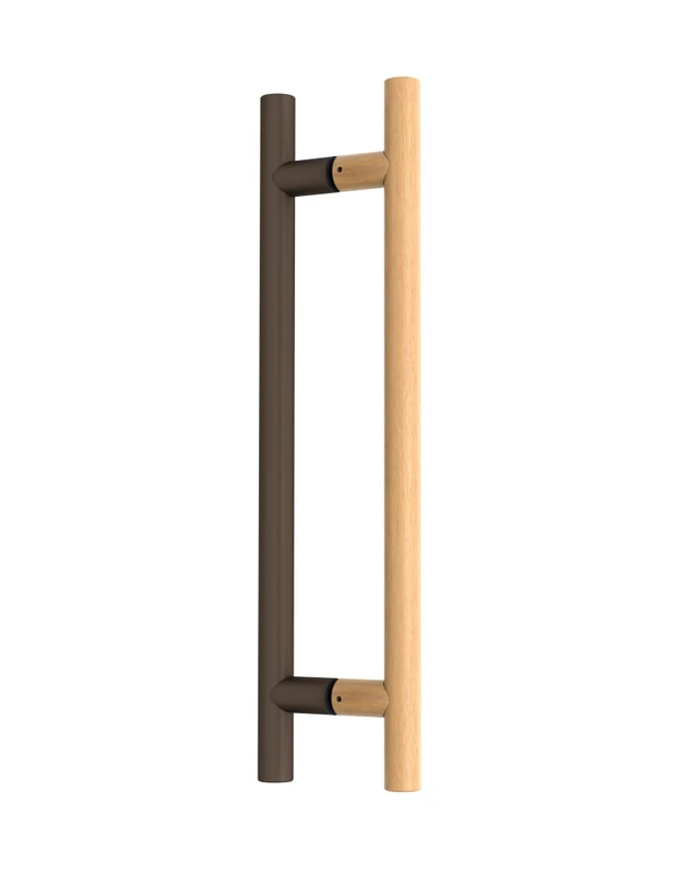 Pro-Line Series:  Ladder Pull Handle - Back-to-Back, Solid Beech Wood in a Natural Finish (Interior) and SS316 Stainless Steel in a Bronze Powder Coated Finish (Exterior)