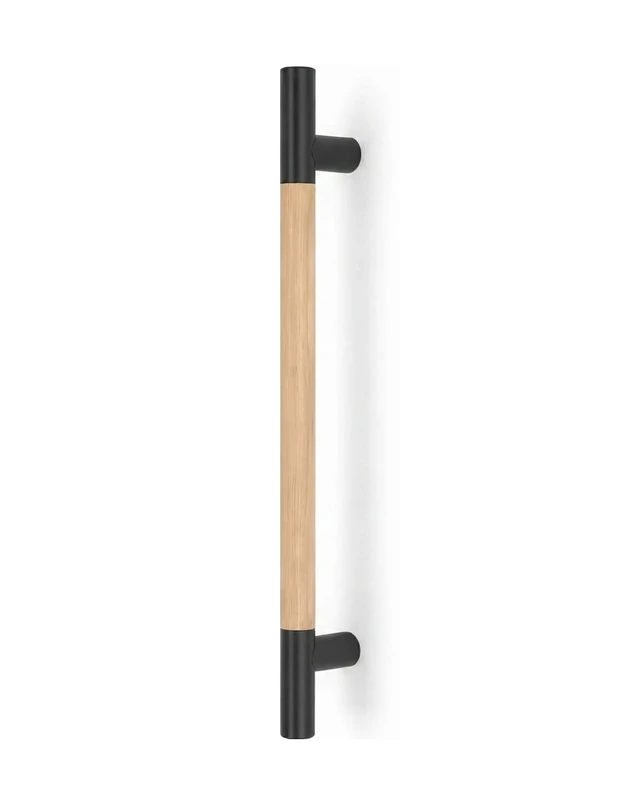 Pro-Line Wood Series: Ladder Pull Handle - Back-to-Back, Solid Beech Wood Grip in a Natural Finish with Matte Black Powder Coated Ends, 316 Exterior Grade Stainless Steel Alloy