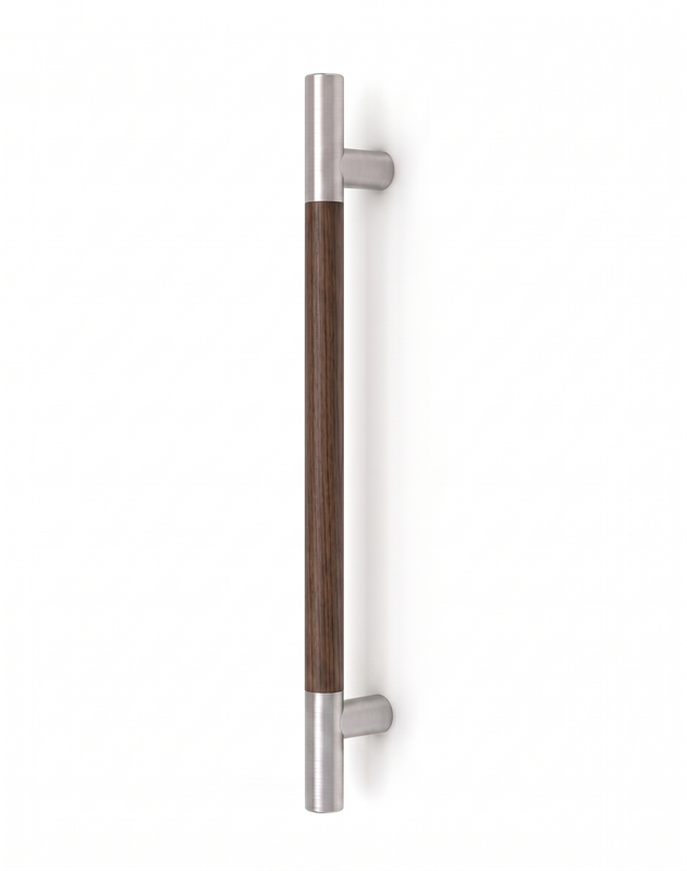 Pro-Line Wood Series: Ladder Pull Handle - Back-to-Back, Solid Beech Wood Grip in a Walnut Finish with Brushed Satin Ends, 316 Exterior Grade Stainless Steel Alloy