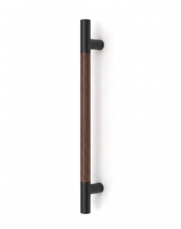 Pro-Line Wood Series: Ladder Pull Handle - Back-to-Back, Solid Beech Wood Grip in a Walnut Finish with Matte Black Powder Coated Ends, 316 Exterior Grade Stainless Steel Alloy