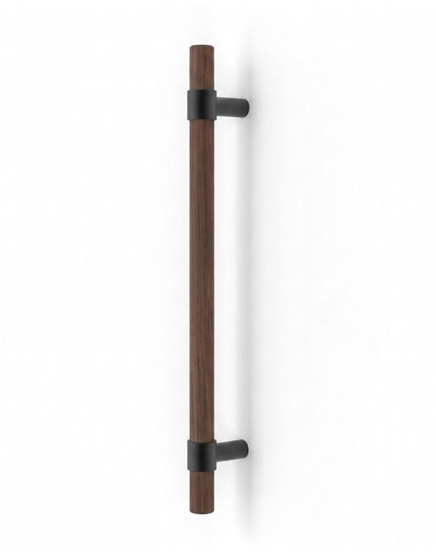 Pro-Line Wood Series: Ladder Pull Handle - Back-to-Back, Solid Beech Wood Grip in a Walnut Finish with Matte Black Powder Coated Collar Posts, 316 Exterior Grade Stainless Steel Alloy