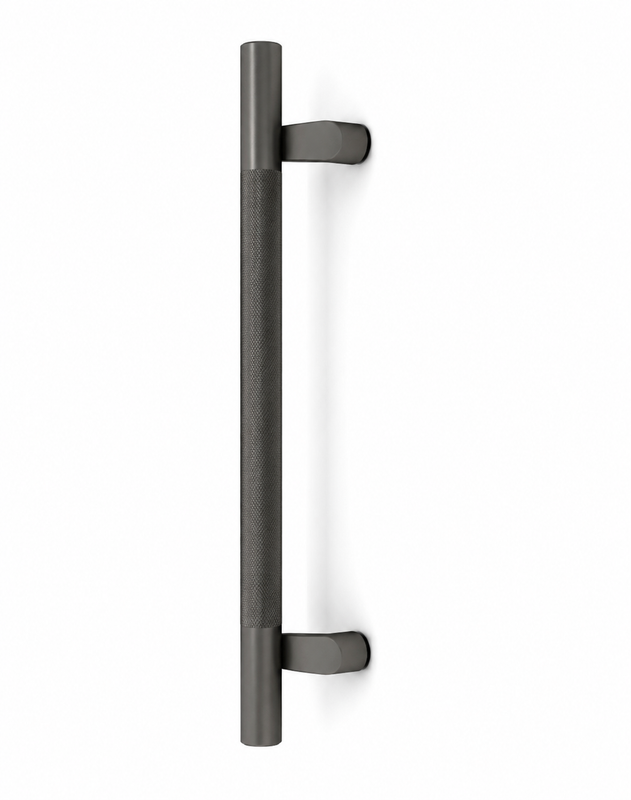 Pro-Line Knurled Series: PostMount Offset Pull Handle - Back-to-Back, Matte Gunmetal Grey Finish, 316 Exterior Grade Stainless Steel Alloy