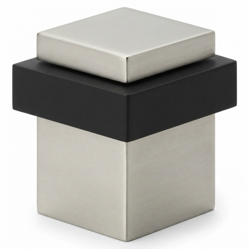 Square Floor Mount Door Stop 03, Brushed Satin Stainless Steel