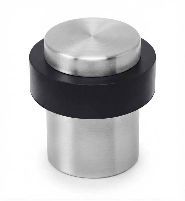 Round Floor Mount Door Stop 04 , Brushed Satin Stainless Steel