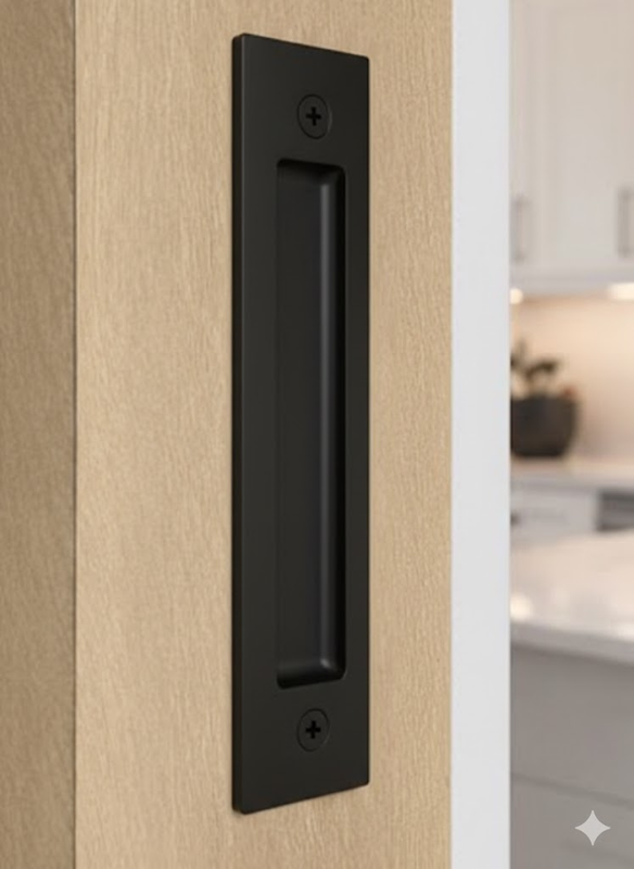 Flush Plate - Door Handle for Wood doors (Black Powder Stainless Steel Finish)