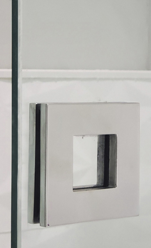 Square Sliding Door Handle - 3" x 3" Back-to-Back for Glass doors (Polished Stainless Steel Finish) mockup on glass door