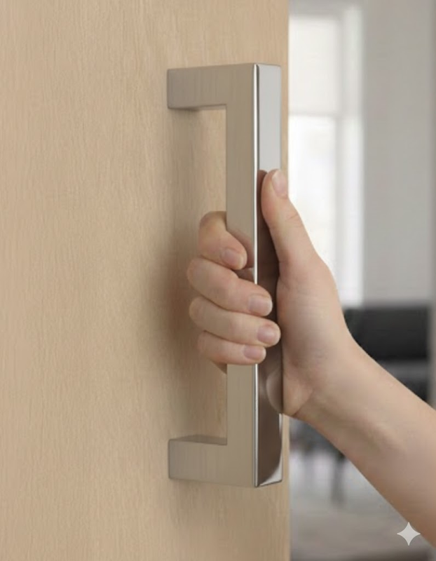 Barn Door Pull Square Door Handle Set with Decorative Fixings  (Polished Stainless Steel Finish)