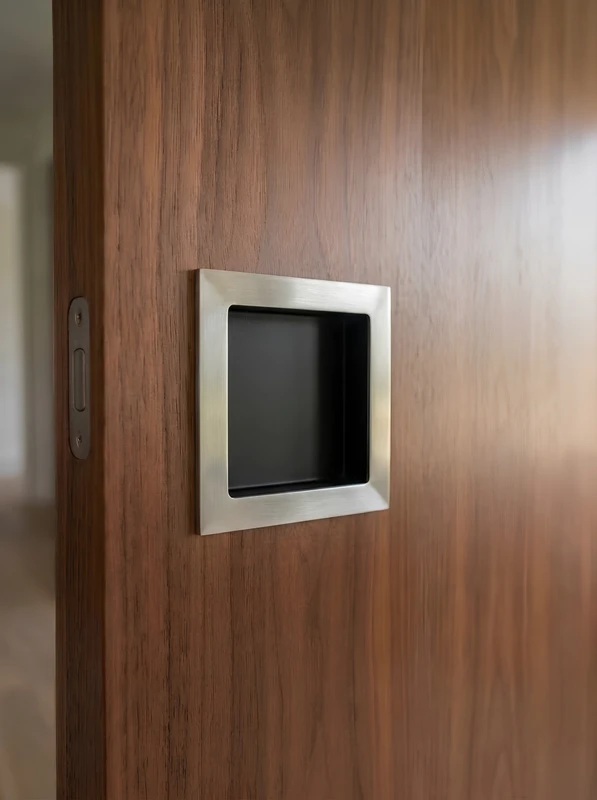 One-Sided 2.95" Pressure Fit Recess Pull Handle, Snap-In, for Wood Doors - Square, Brushed Satin US32D/630 Finish, 304 Grade Stainless Steel Alloy