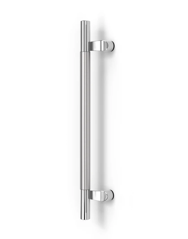 Pro-Line Series: PostMount Offset Pull Handle - Back-to-Back, Brushed Satin Finish / Polished Stainless Steel Ends, 316 Exterior Grade Stainless Steel Alloy