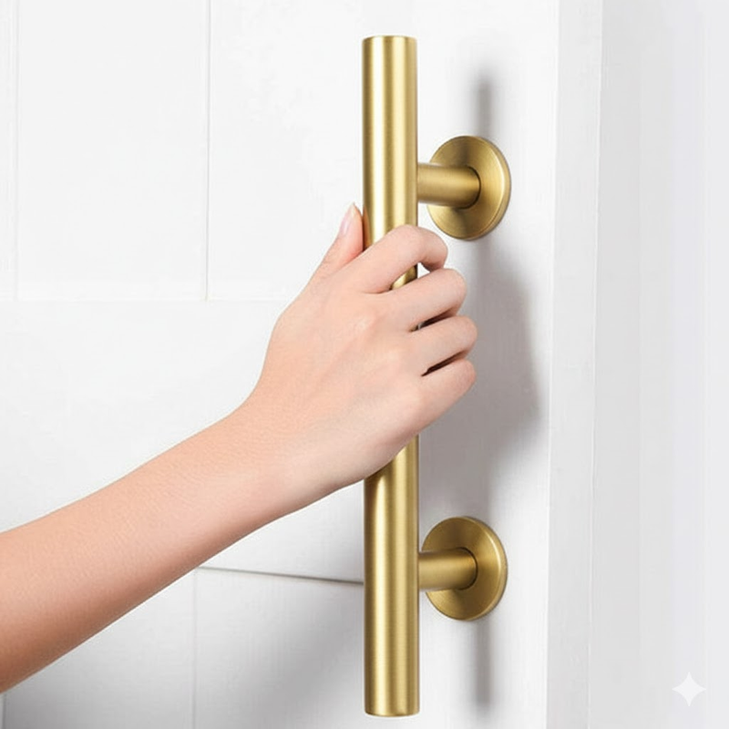 Barn Door Pull and Flush Tubular Door Handle Set (Satin Brass Stainless Steel Finish)