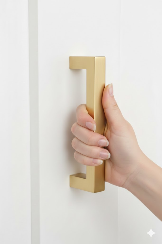 Barn Door Pull and Flush Square Door Handle Set (Satin Brass Stainless Steel Finish)