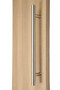 Ladder Pull Handle - Back-to-Back (Brushed Satin Stainless Steel Finish) mockup on wood door