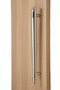 Olympic Torch Ladder Pull Handle - Back-to-Back (Brushed Satin Grip / Polished Stainless Steel Bands) mockup on wood door