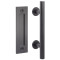 Barn Door Pull and Flush Tubular Door Handle Set (Black Powder Stainless Steel Finish) mockup on wood door