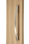 Curve Flat Bar Ladder Pull Handle - Back-to-Back (Brushed Satin Stainless Steel Finish) mockup on wood door