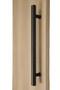 Ladder Pull Handle - Back-to-Back (Black Powder Stainless Steel Finish) mockup on wood door