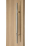 Ladder Pull Sleek Handle - Back-to-Back (Brushed Satin Finish / Polished Chrome Bands) mockup on wood door