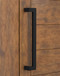 Pro-Line Series: 45º Offset 1.5" x 1" Rectangular Pull Handle - Back-to-Back, Matte Black Finish, 316 Exterior Grade Stainless Steel Alloy mockup on wood door