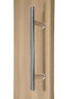 12" Ladder Style Back-to-Back Pull Handle,  3/4" diameter (Polished Stainless Steel Finish) mockup on wood door