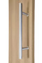 12" Ladder Style Back-to-Back Pull Handle,  3/4" diameter (Brushed Satin Stainless Steel Finish) mockup on wood door