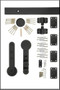 Packaged Parts:  Torch - GF Series, Flat Track Barn Door Hardware Kit, Matte Black Powder Coated Finish, 304 Grade Stainless Steel Alloy