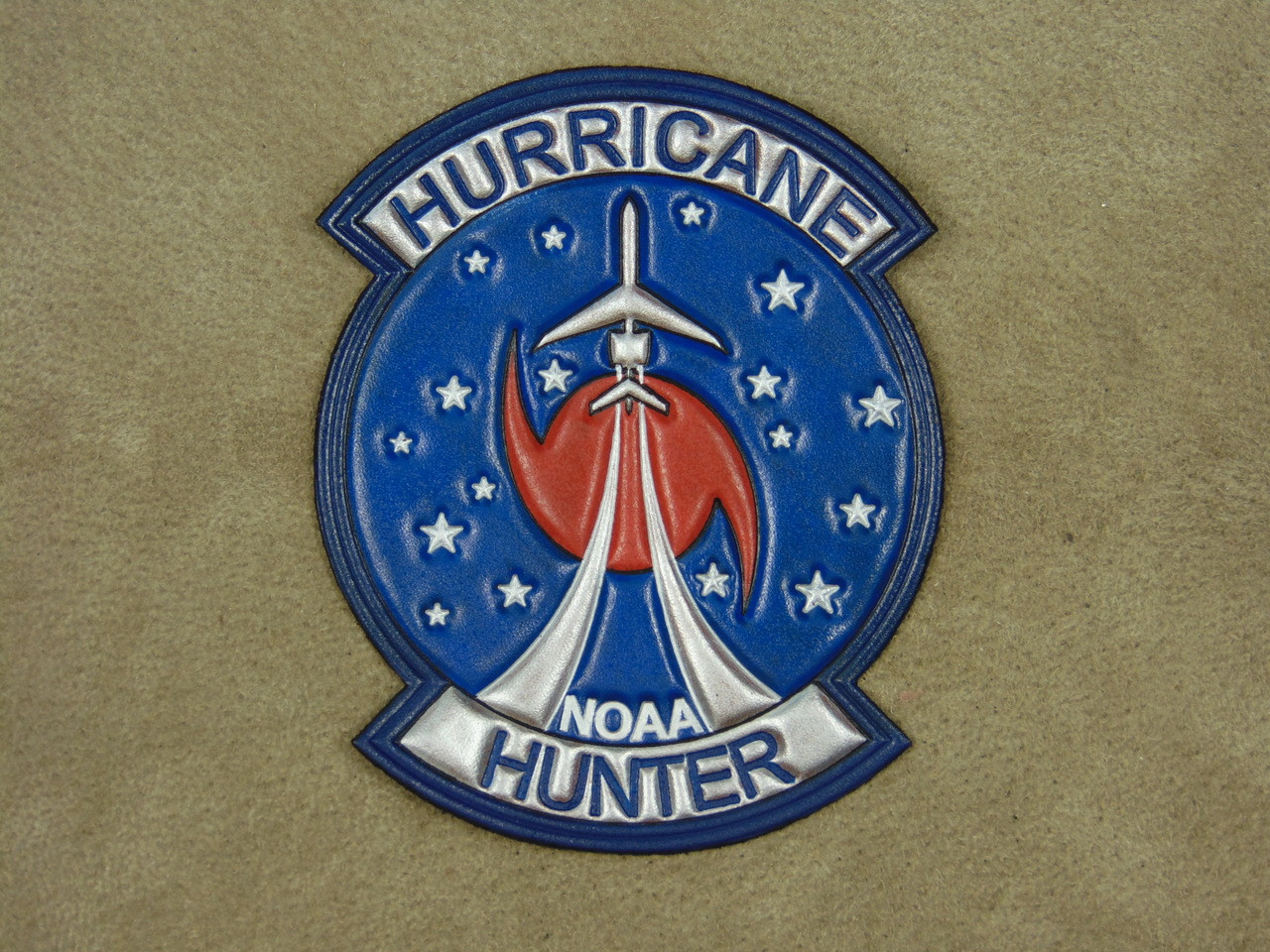 Hurricane Hunter Banner patch full color Embossed Leather