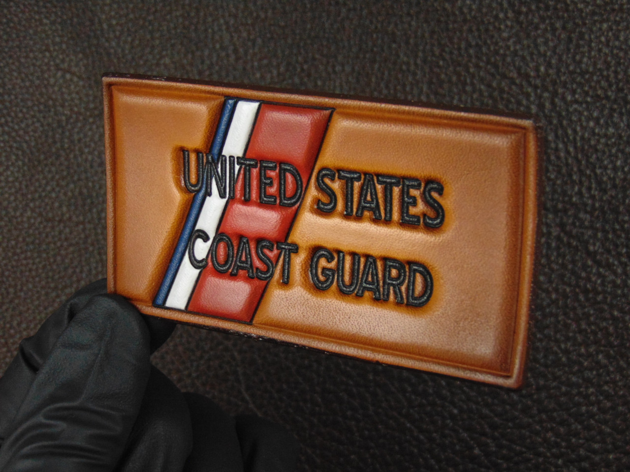 US Coast Guard Racing Stripe patch, Classic Embossed Leather, Officially Licensed