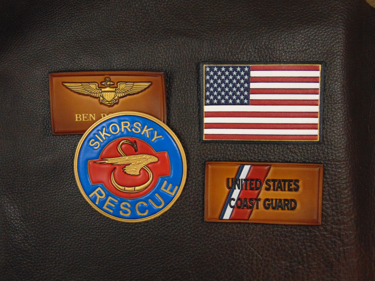 US Coast Guard Racing Stripe patch, Classic Embossed Leather, Officially Licensed